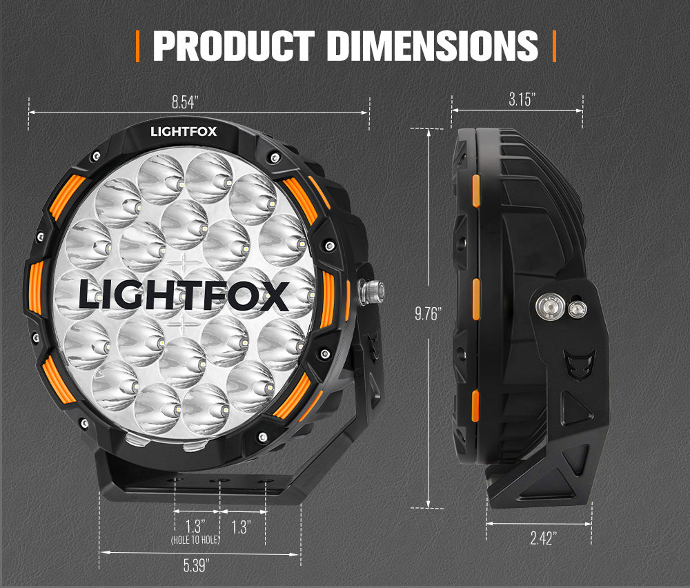 Lightfox 9inch LED Driving Light 1Lux@4,728ft IP68 18,672 Lumens