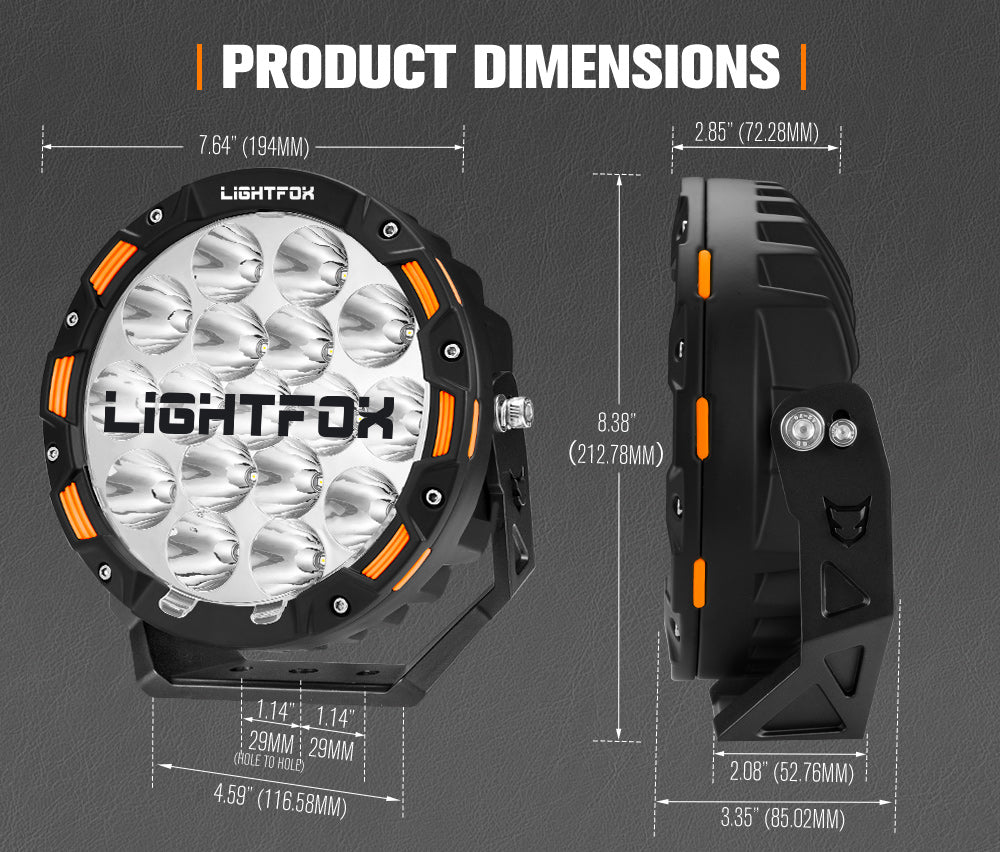 Lightfox 7inch LED Driving Light 1Lux@2,675ft IP68 12,603 Lumens