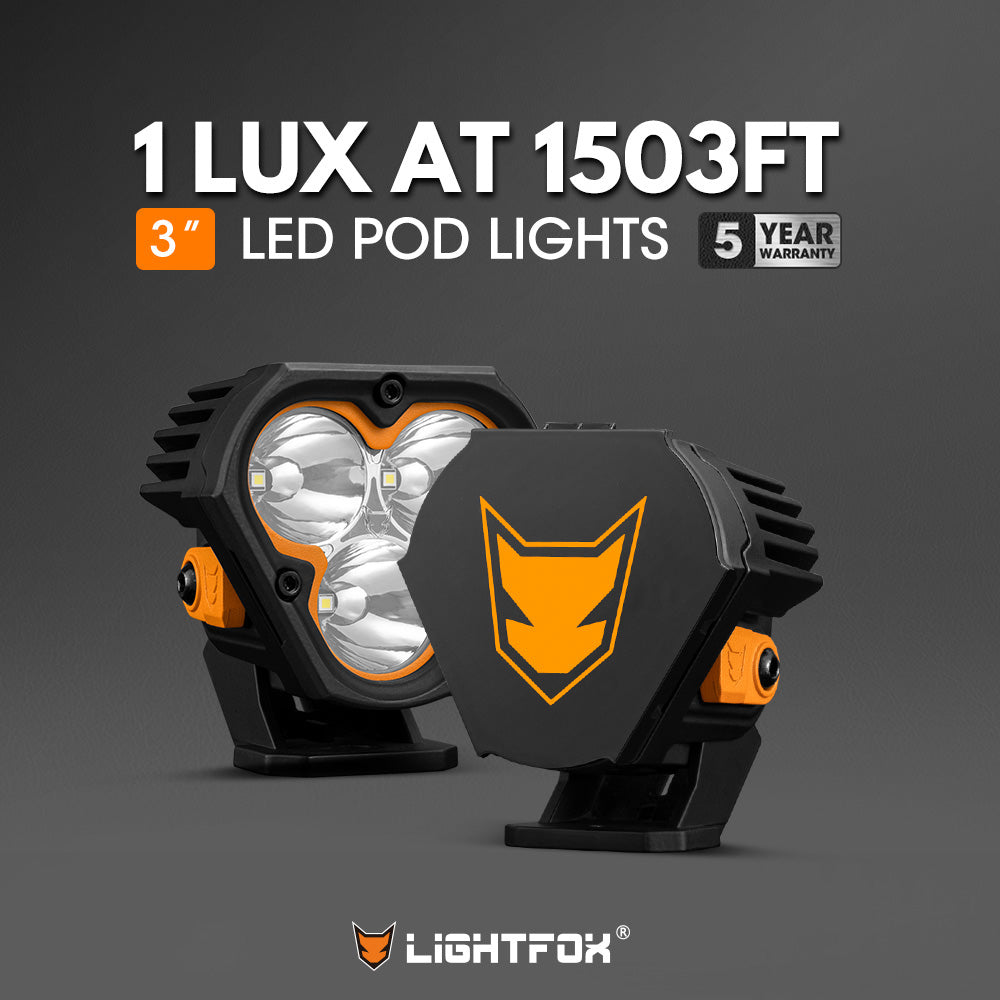 Lightfox Cygnus-3 3" Pair LED Pod Lights 1Lux@1,503ft IP68 6,472LM