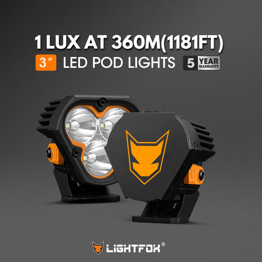Lightfox Cygnus-3 3" Pair LED Pod Lights 1Lux@1,181ft IP68 3,236LM