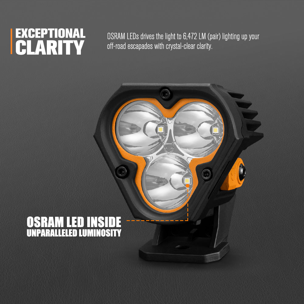 Lightfox Cygnus-3 3" Pair LED Pod Lights 1Lux@1,503ft IP68 6,472LM