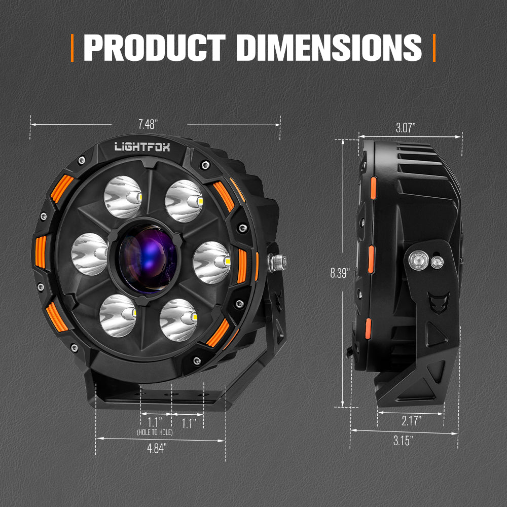 Lightfox 7inch Laser LED Driving Lights 1Lux@5,892ft IP68 15,208LM