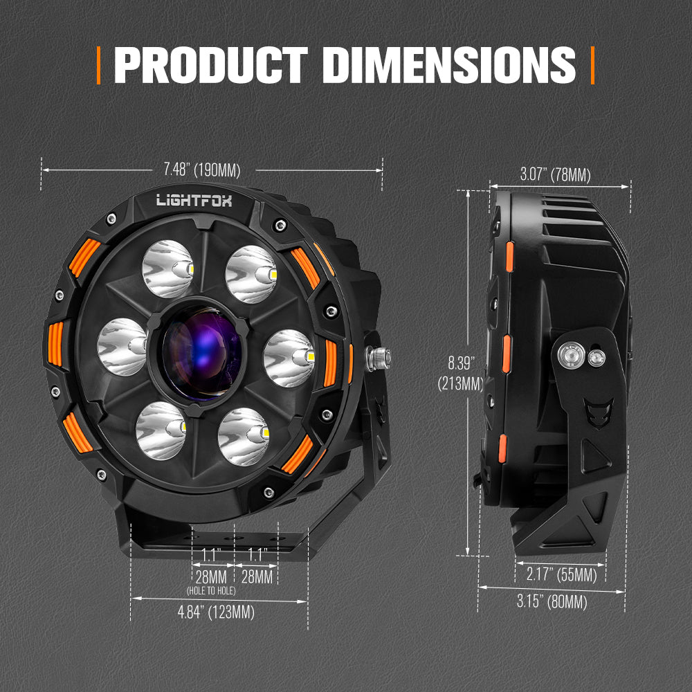 Lightfox 7inch Laser LED Driving Lights 1Lux@7,302ft IP68 11,285LM