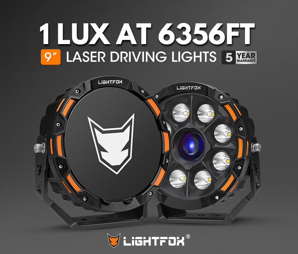 Lightfox 9inch Laser LED Driving Lights 1Lux@6,356ft IP68 19,478LM