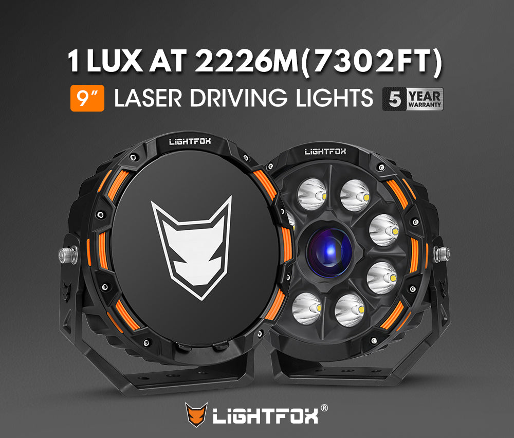 Lightfox 9inch Laser LED Driving Lights 1Lux@7,302ft IP68 15,046LM