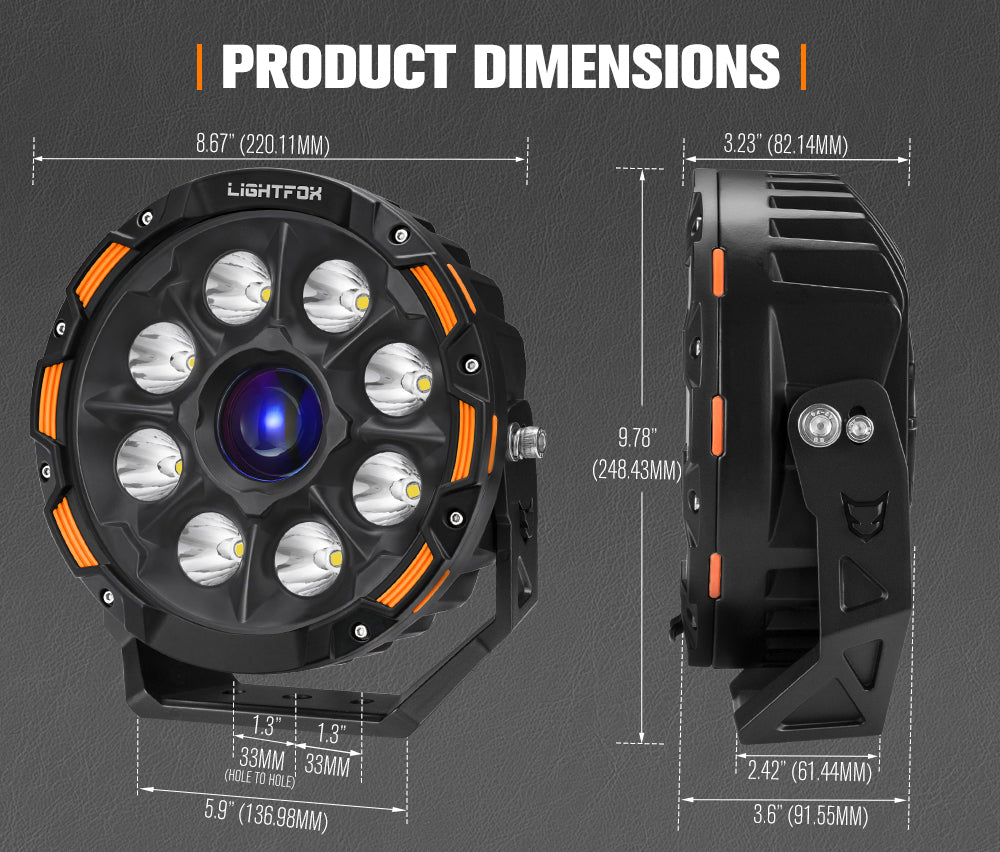 Lightfox 9inch Laser LED Driving Lights 1Lux@7,302ft IP68 15,046LM