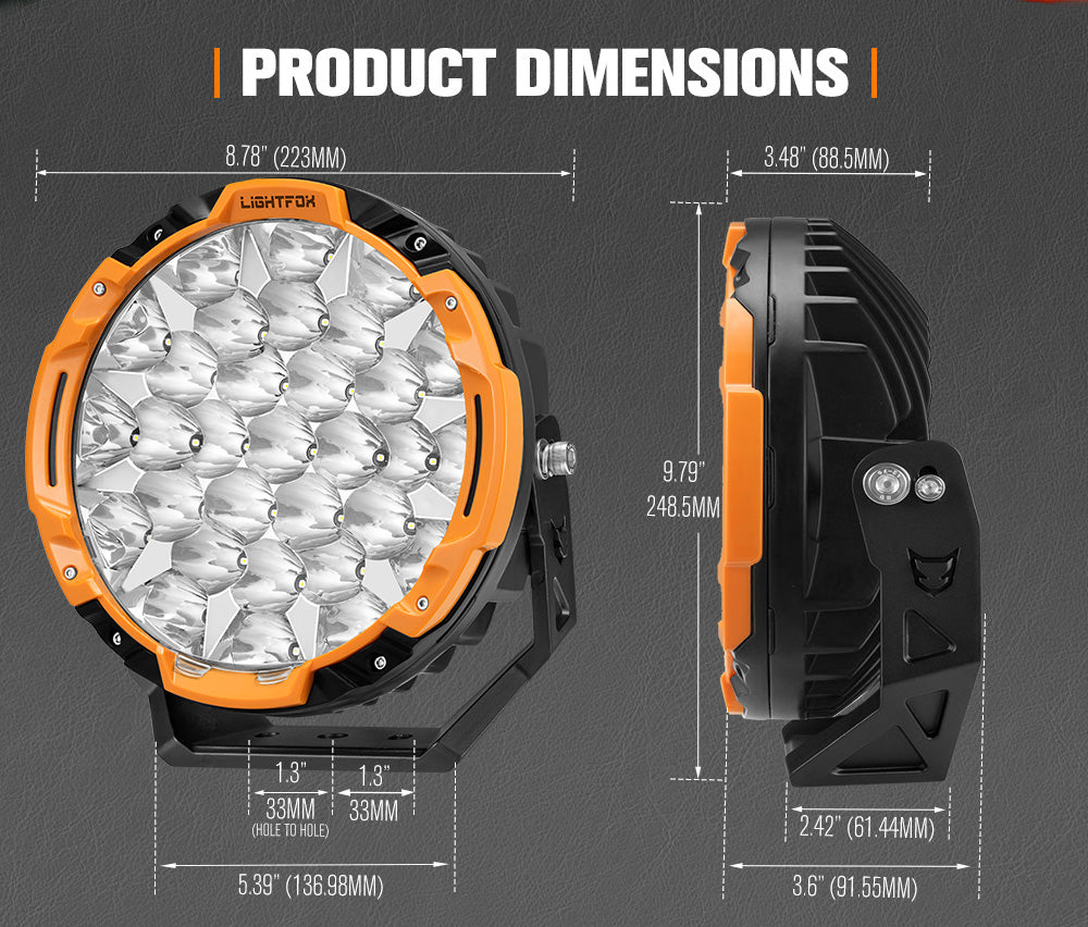 Lightfox 9inch LED Driving Light 1Lux@6,890ft IP68 16,342 Lumens