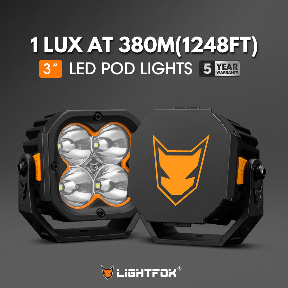 Lightfox Cygnus-4 3" Pair LED Pod Lights 1Lux@1,248 ft IP68 3,834LM