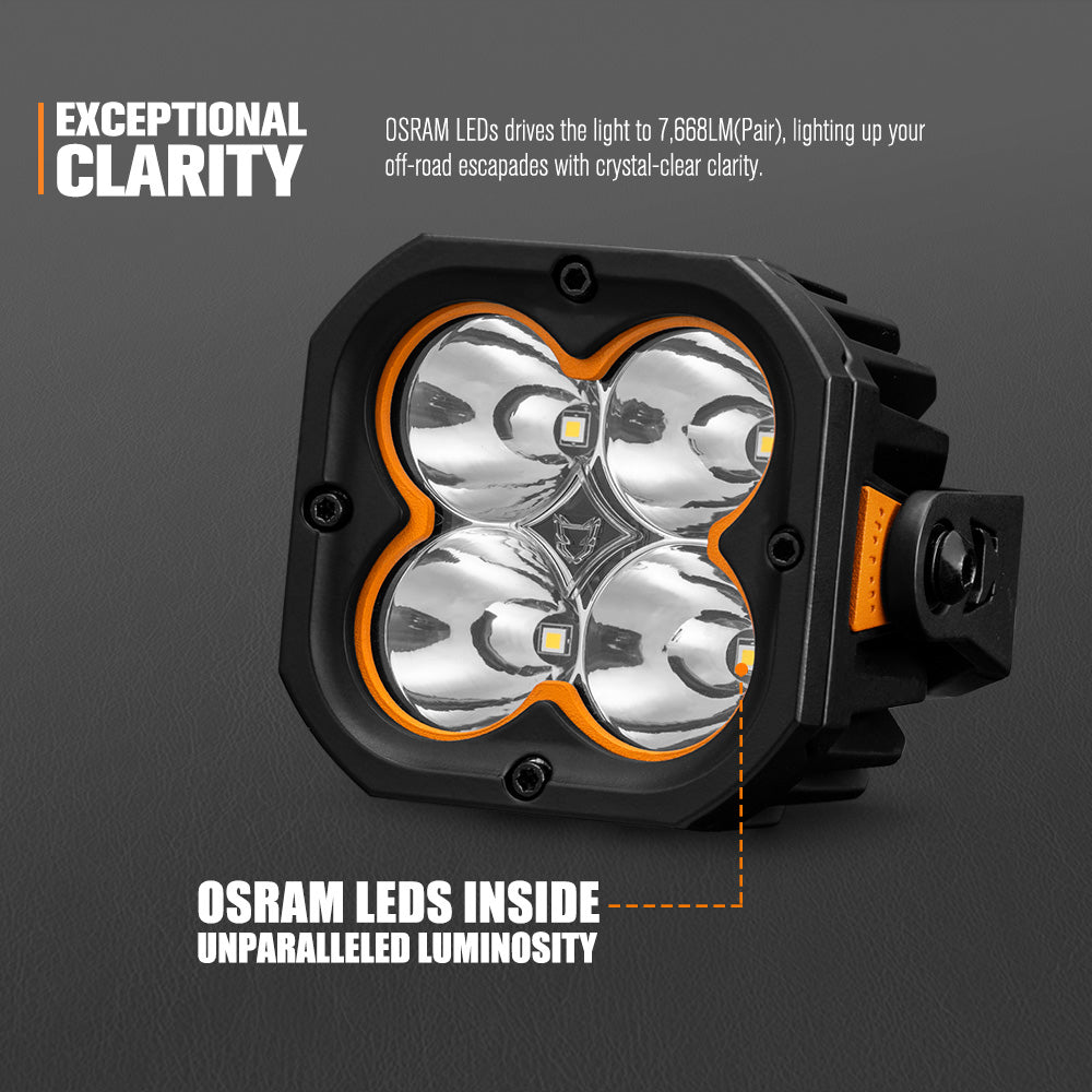 Lightfox Cygnus-4 3" Pair LED Pod Lights 1Lux@1,660 ft IP68 7,668LM