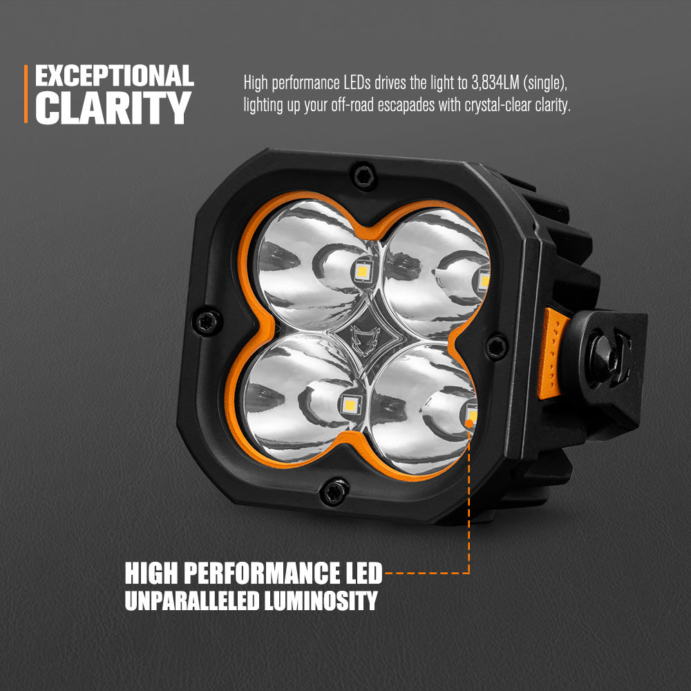 Lightfox Cygnus-4 3" Pair LED Pod Lights 1Lux@1,248 ft IP68 3,834LM