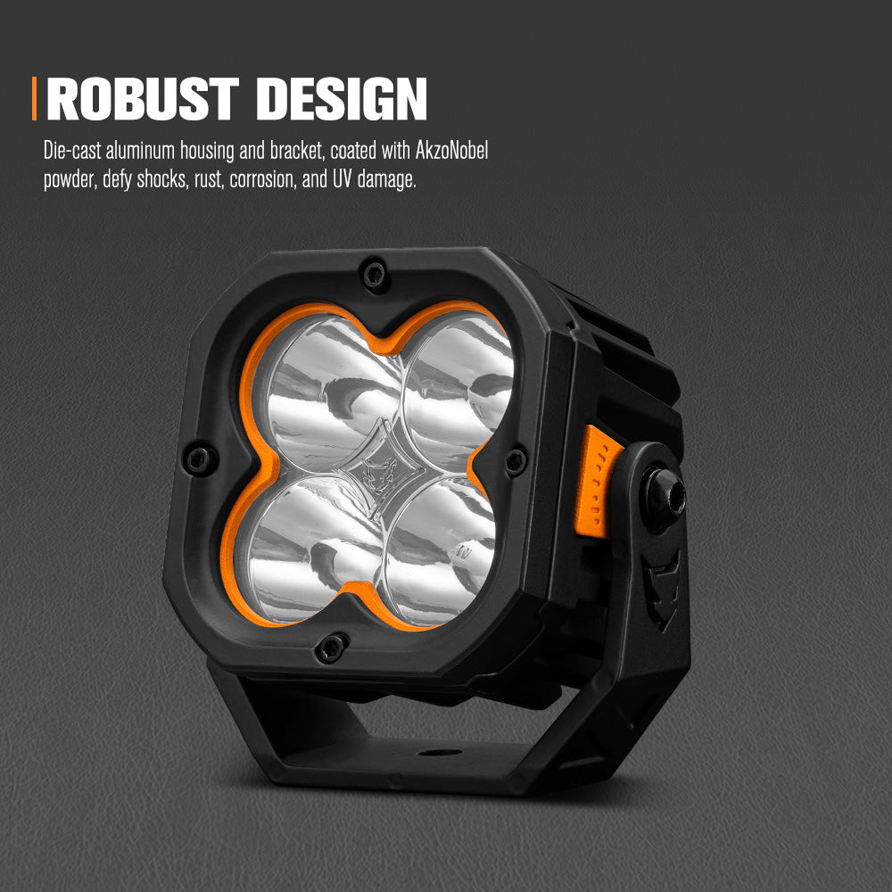 Lightfox Cygnus-4 3" Pair LED Pod Lights 1Lux@1,660 ft IP68 7,668LM