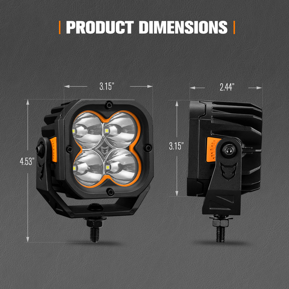 Lightfox Cygnus-4 3" Pair LED Pod Lights 1Lux@1,660 ft IP68 7,668LM