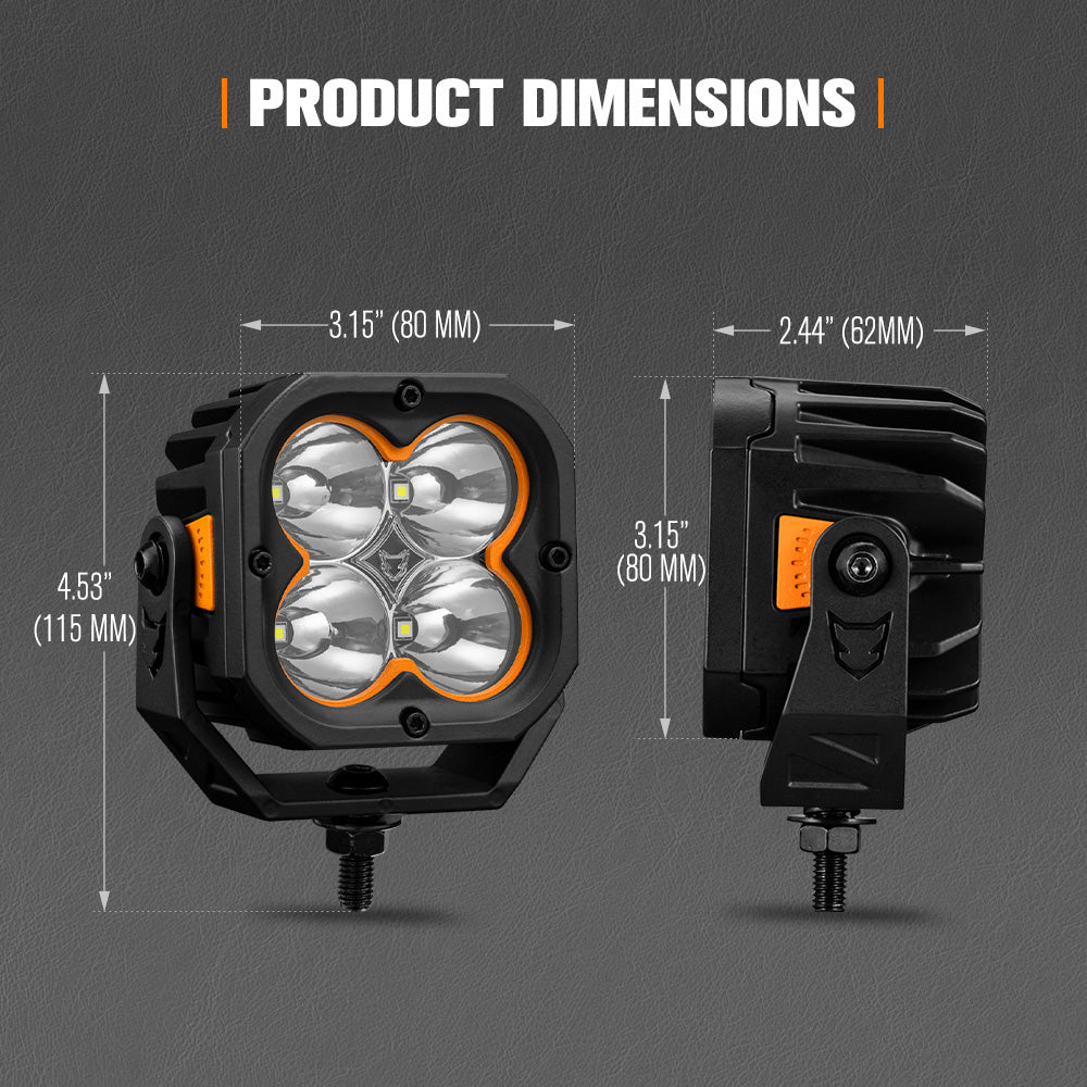Lightfox Cygnus-4 3" Pair LED Pod Lights 1Lux@1,248 ft IP68 3,834LM
