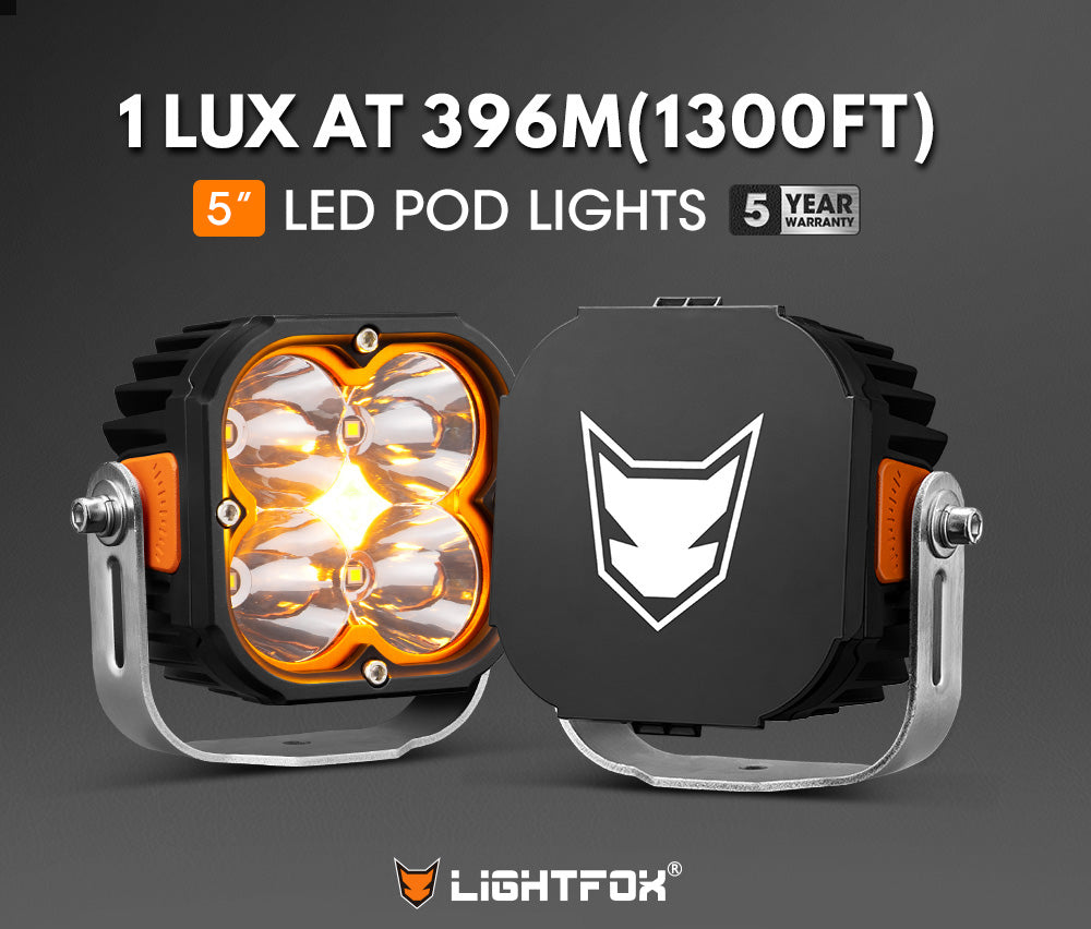Lightfox Cygnus 5" Pair LED Pod Lights 1Lux@1,300 ft IP68 7,053LM