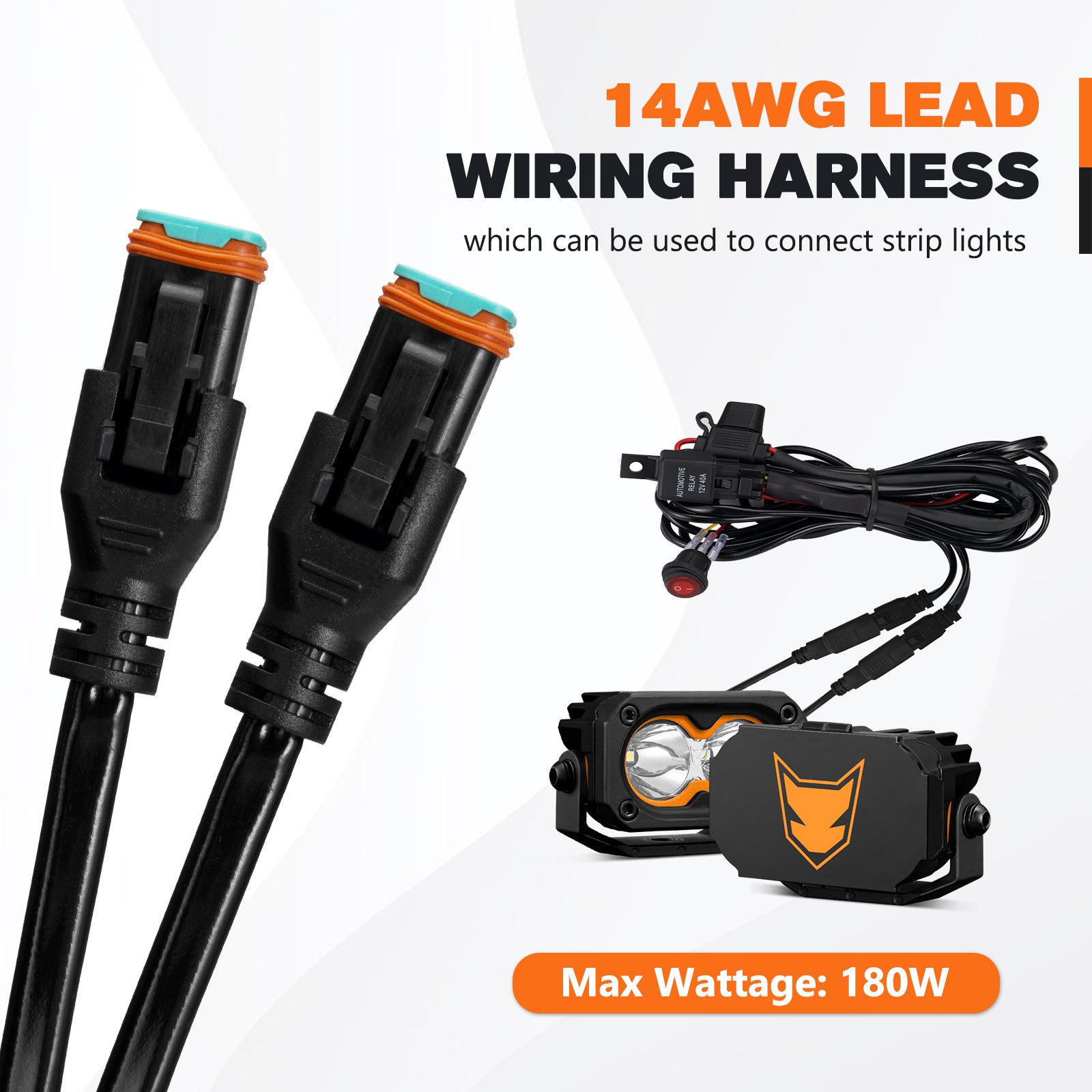Lightfox Wiring Harness 12V 40A with DT 2-Pin Connectors Square