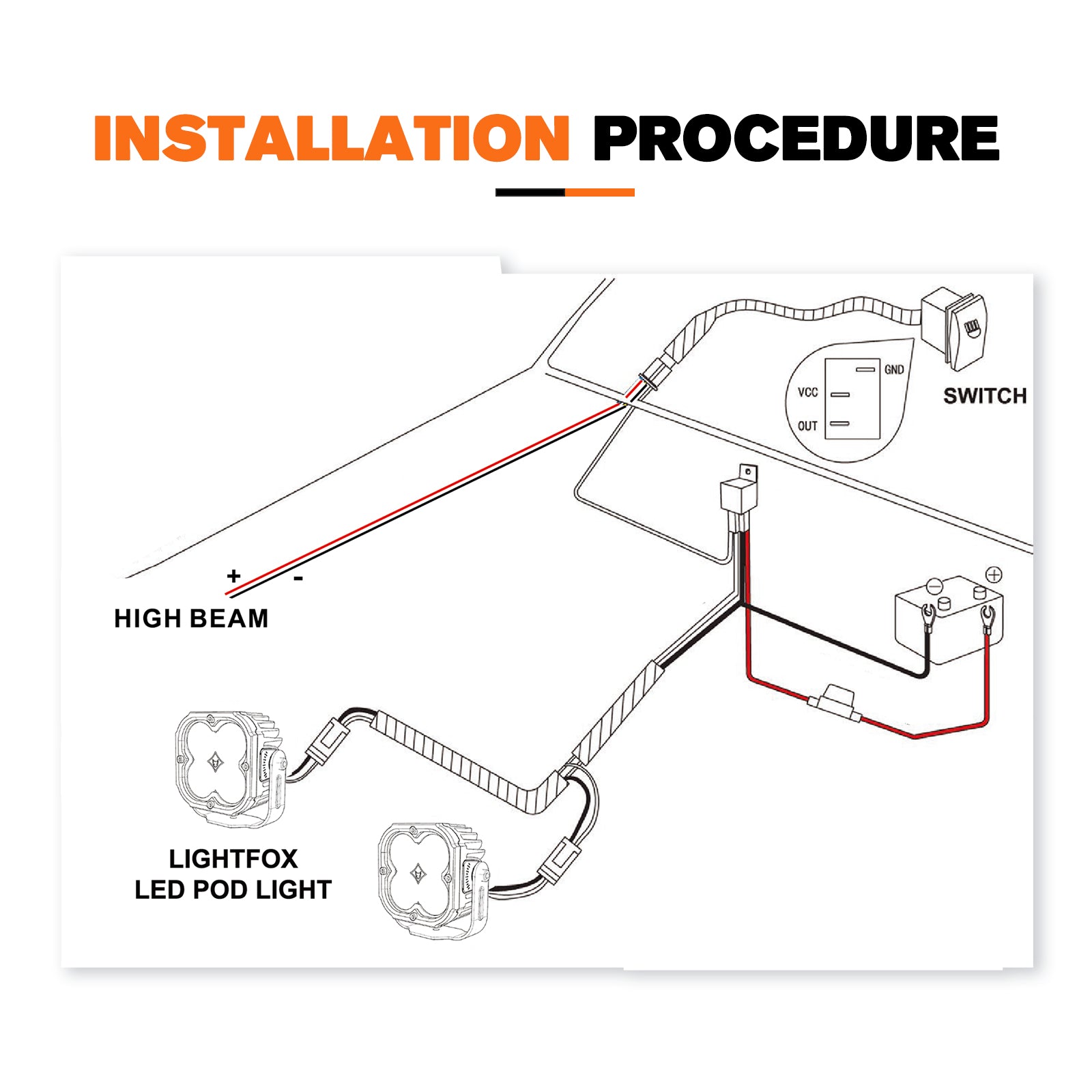 Lightfox Wiring Harness 12V 40A with DT 2-Pin Connectors Square