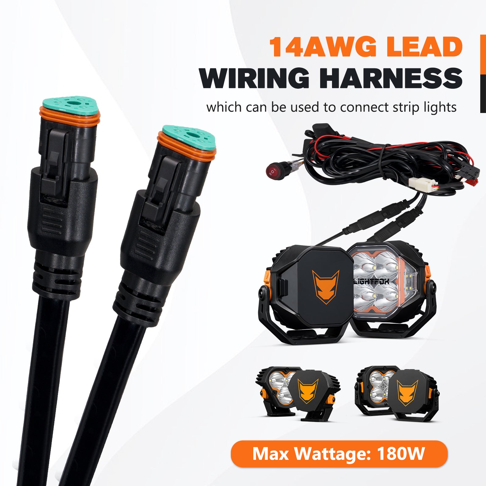Lightfox Wiring Harness 12V 40A with DT 3-Pin Connectors Triangular